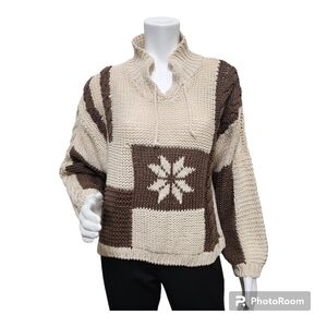 VNTG Counterparts Knitted by Hand Brown Mockneck Sweater Size S